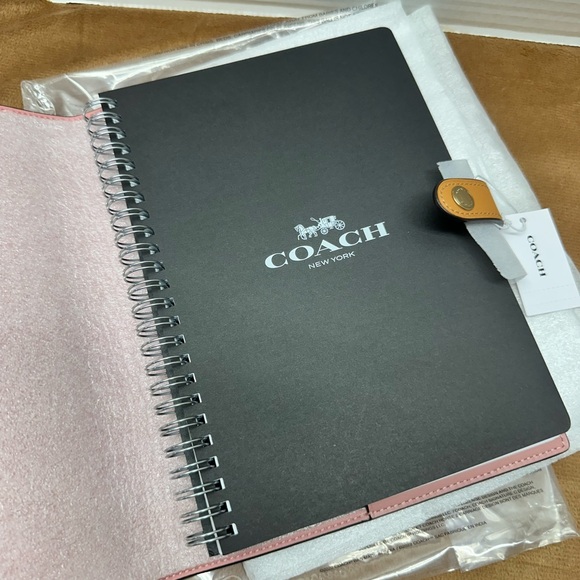 Coach Powder Pink Signature Pattern Notebook Cover with Tan Closure - Picture 2 of 6
